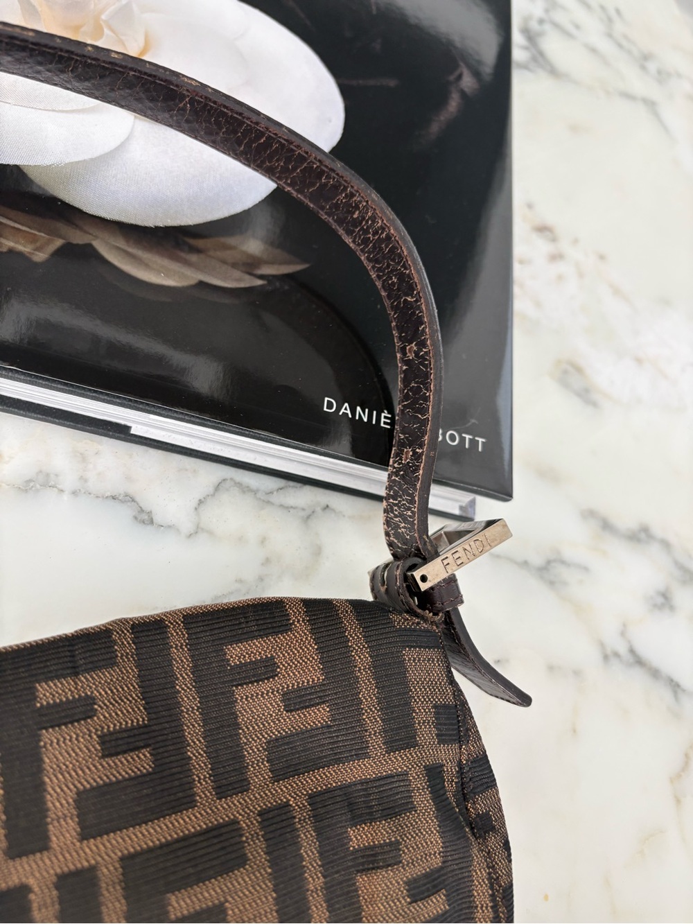 Vintage Fendi Brown Zucca Logo Canvas Shoulder Baguette Bag - Picture 6 of 14